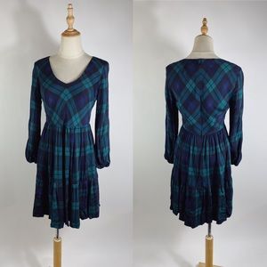 J. CREW Black Watch Plaid Drapey Long Sleeve Dress Womens 2